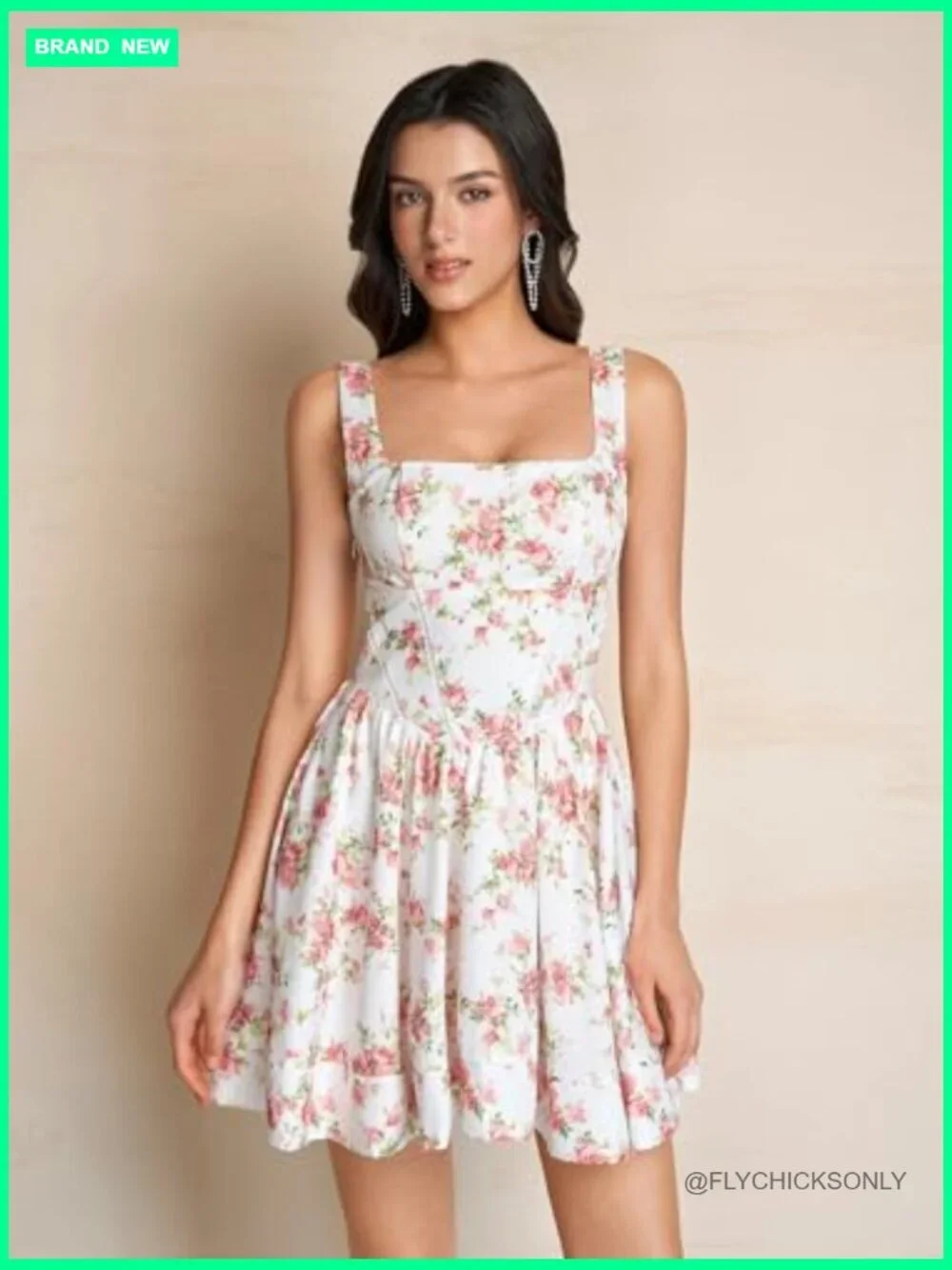 Floral Corset Mini Dress Square Neck Flowy A Line Graduation Dress